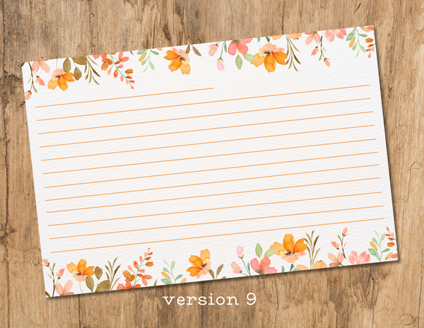 floral recipe cards