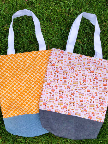 orange floral market bag