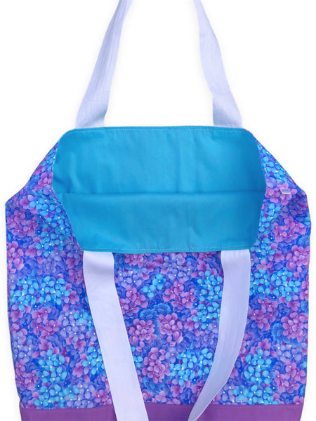 blue & purple hydrangea market bag