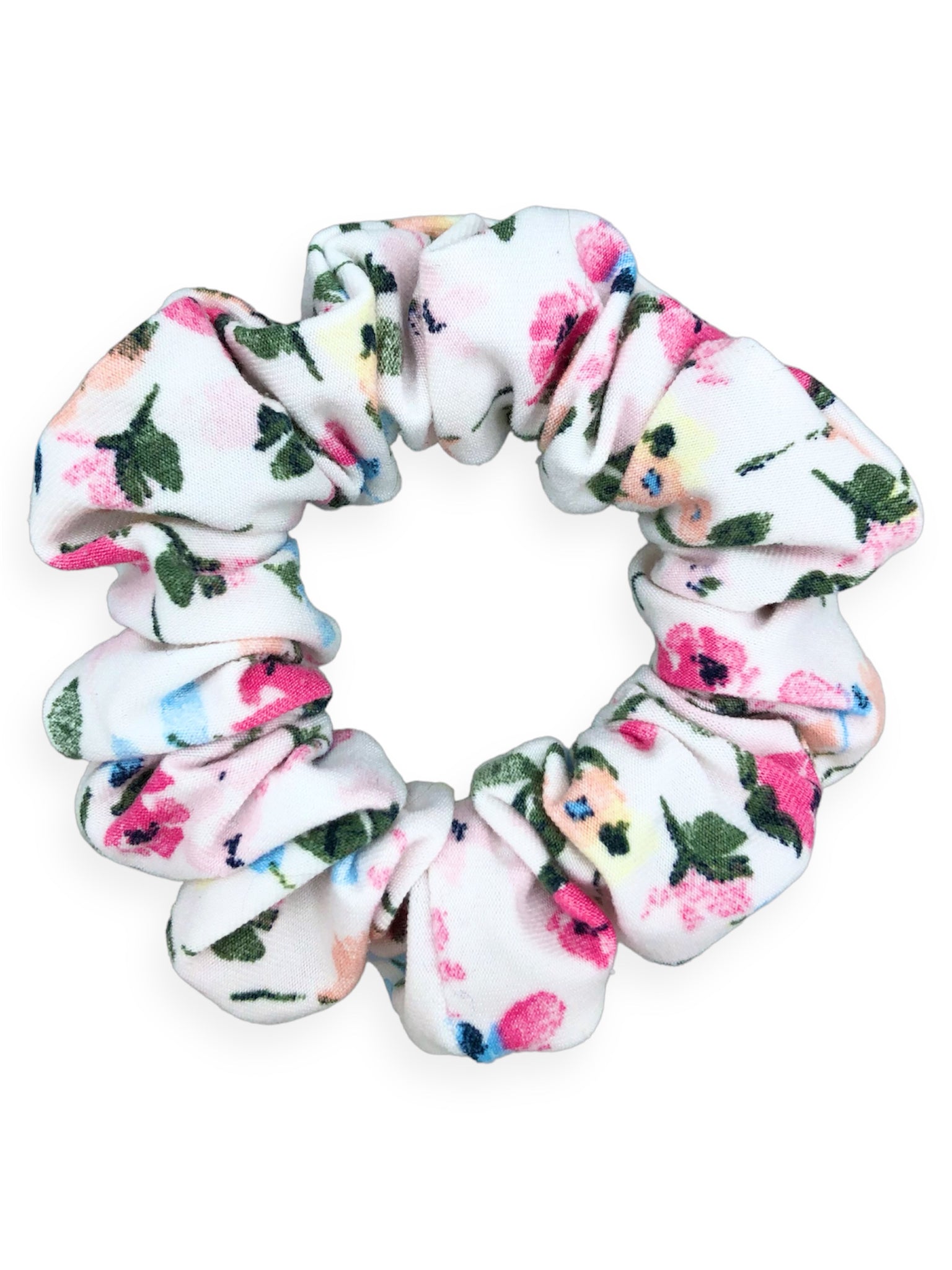 white multicolour floral scrunchie