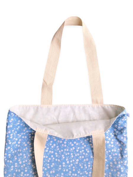 blue floral market bag