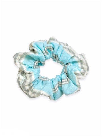 teal and grey striped scrunchie