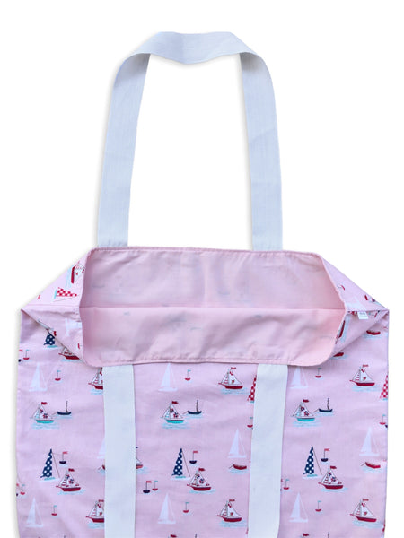 pink sail boat market bag