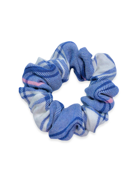 blue & pink flannel scrunchie