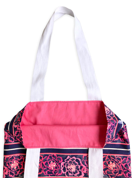 navy & pink floral market bag