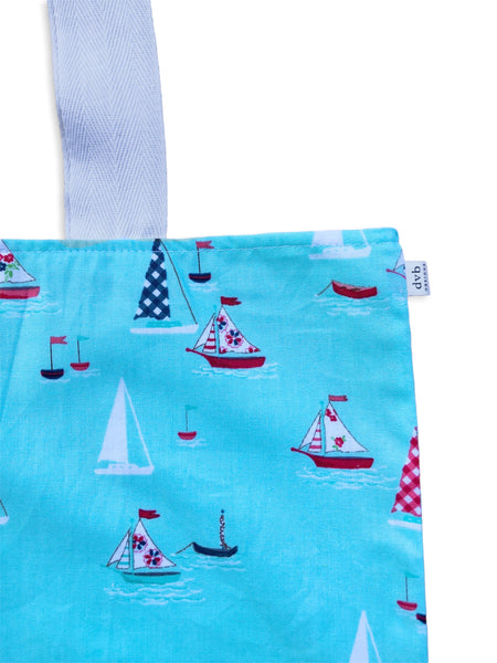 teal sail boat market bag