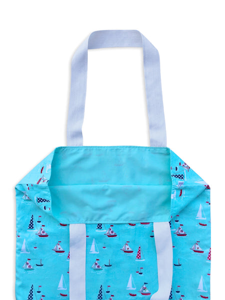 teal sail boat market bag