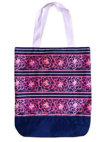 navy & pink floral market bag