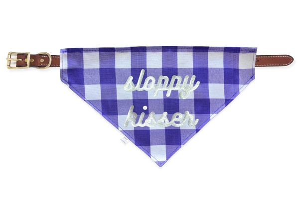 purple gingham pet bandana