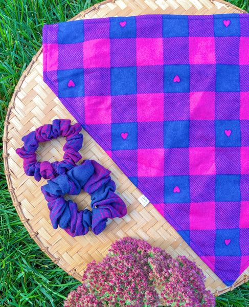 pink & navy flannel pet bandana