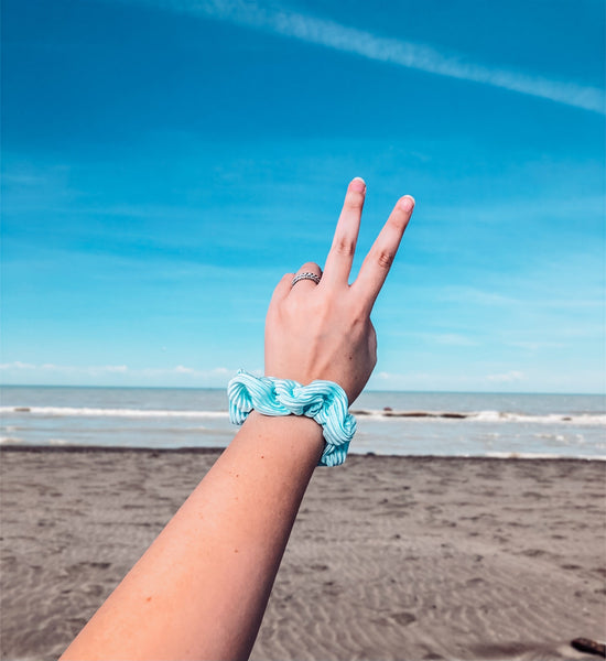 teal ribbed satin scrunchie