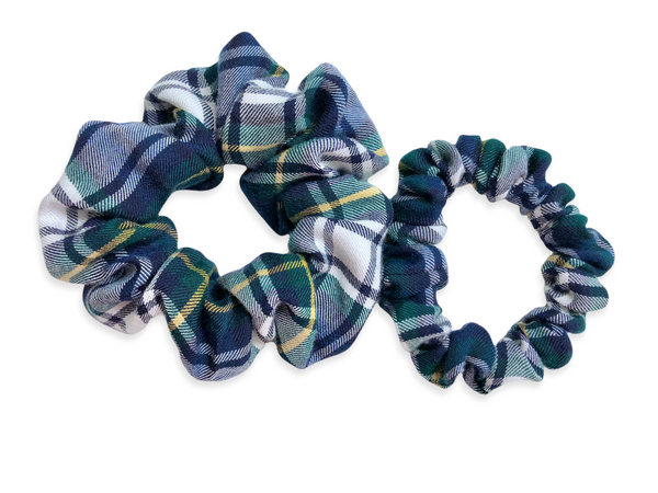 navy & green plaid scrunchie