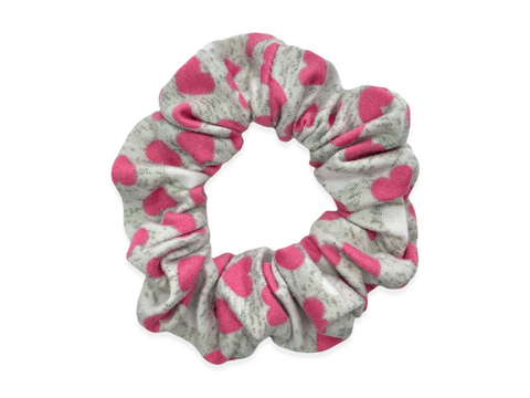 pink & grey hearts scrunchie