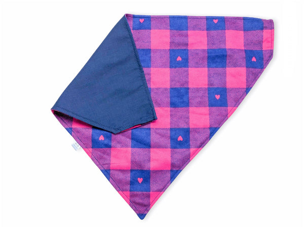 pink & navy flannel pet bandana