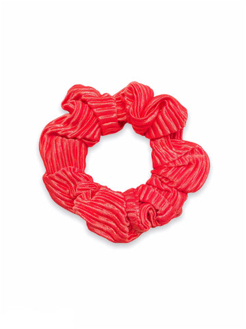 coral ribbed satin scrunchie