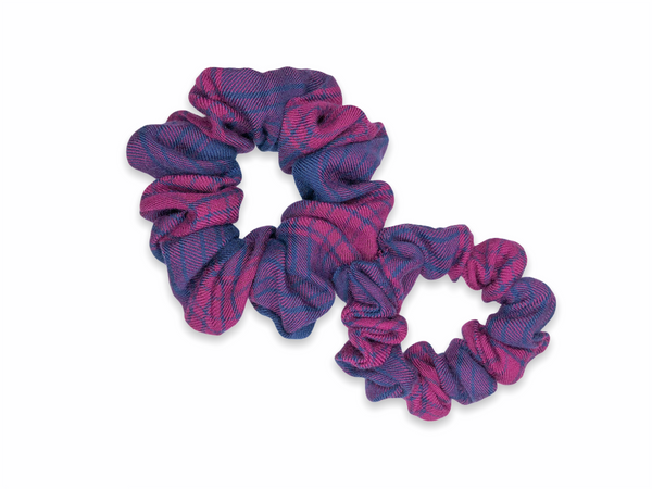 navy & pink plaid scrunchie