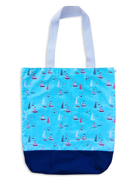 teal sail boat market bag