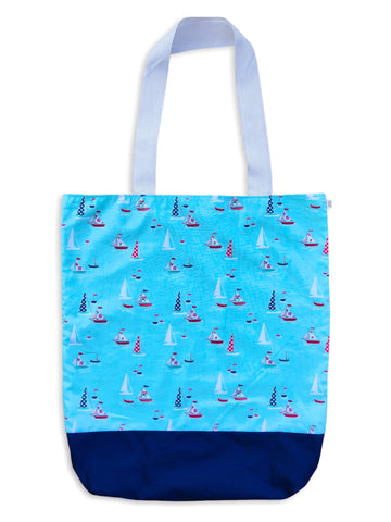 teal sail boat market bag