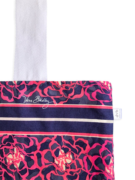 navy & pink floral market bag