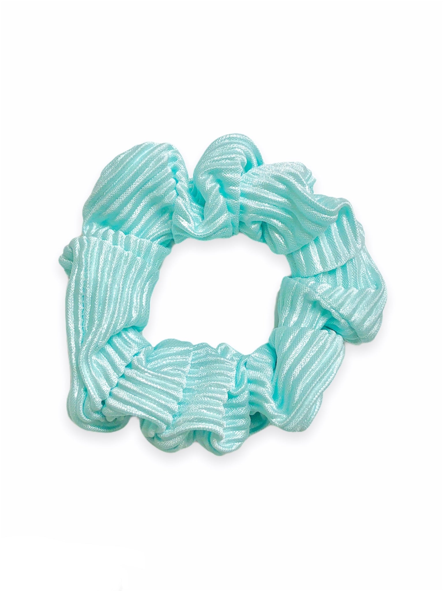 teal ribbed satin scrunchie