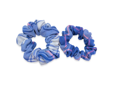 blue & pink flannel scrunchie