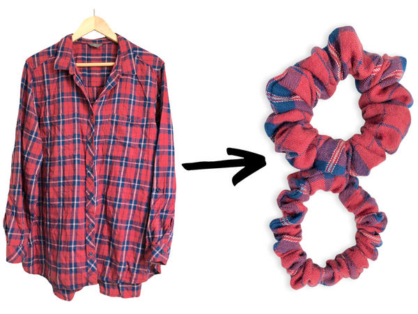 red & navy flannel scrunchie