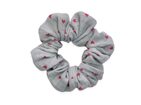 grey & red hearts scrunchie