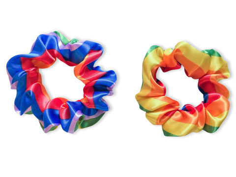 LOVE rainbow satin scrunchie