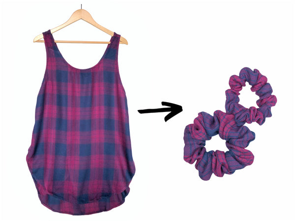 navy & pink plaid scrunchie