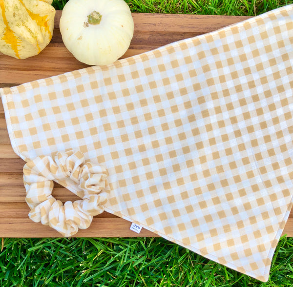 beige gingham pet bandana